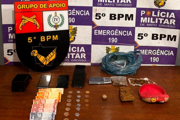 PM prende suspeito com balança e porções de droga no Jardim Rondônia em Rondonópolis nesta quarta 19/11.