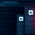 Ilustração representando o golpe de falsificação de barra lateral de IA em um navegador.