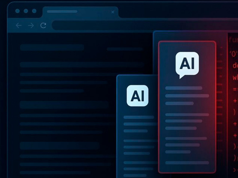 Ilustração representando o golpe de falsificação de barra lateral de IA em um navegador.