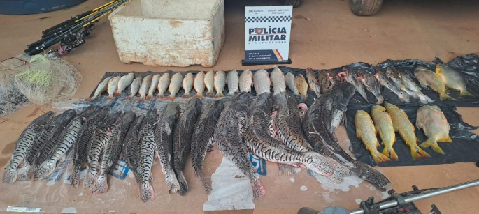Polícia Militar apreende 48 unidades de pescado irregular e prende dois homens em São José dos Quatro Marcos após tentativa de fuga.
