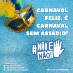 Equipe da Procuradoria da Mulher da Câmara de Rondonópolis segurando materiais da campanha contra importunação sexual.