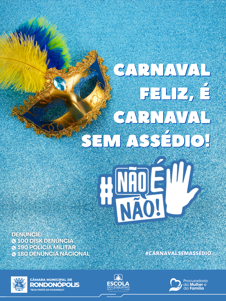 Equipe da Procuradoria da Mulher da Câmara de Rondonópolis segurando materiais da campanha contra importunação sexual.