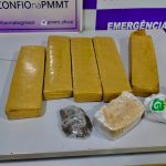 PM apreende tabletes de maconha e cocaína após perseguição na MT-270. Suspeito fugiu mas deixou documentos no local.